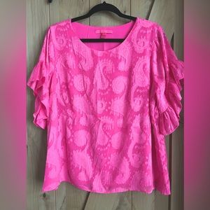 LILLY PULITZER Darlah Top Ruffled Sleeve Paisley Burnout Pink L